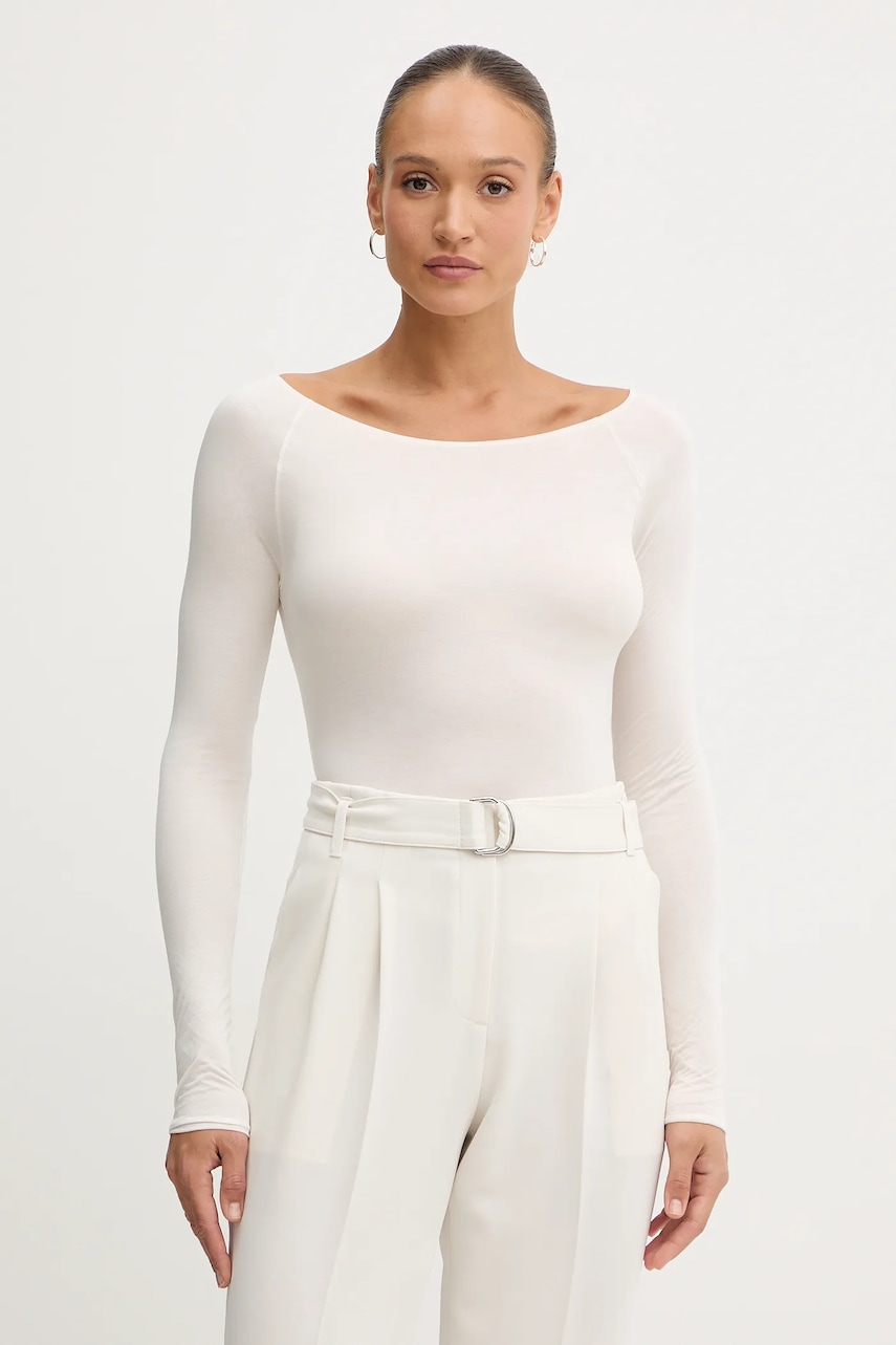 BOSS longsleeve culoarea bej, 50553548