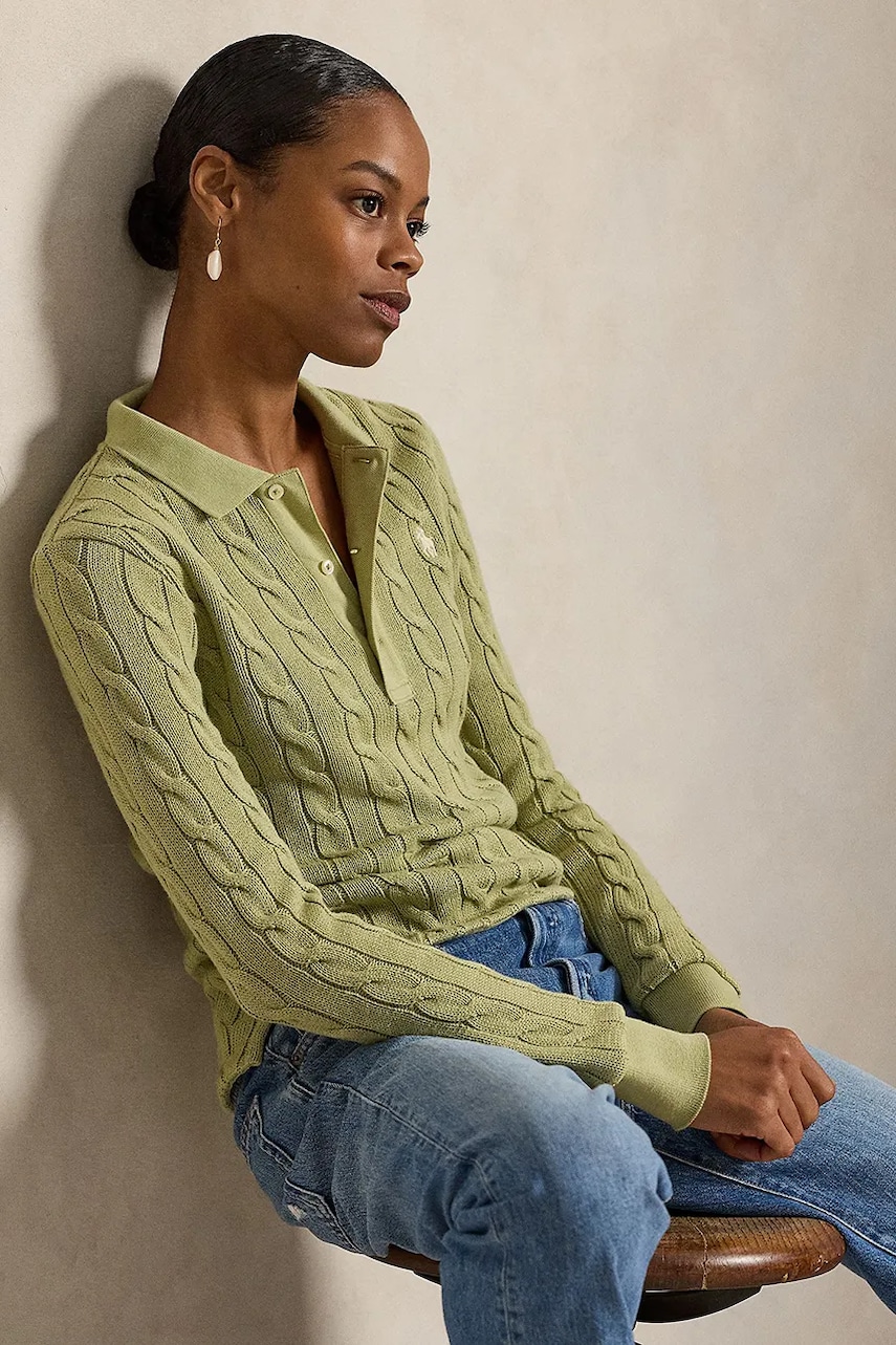 Levně Bavlněný svetr Polo Ralph Lauren dámský, zelená barva, 211959100