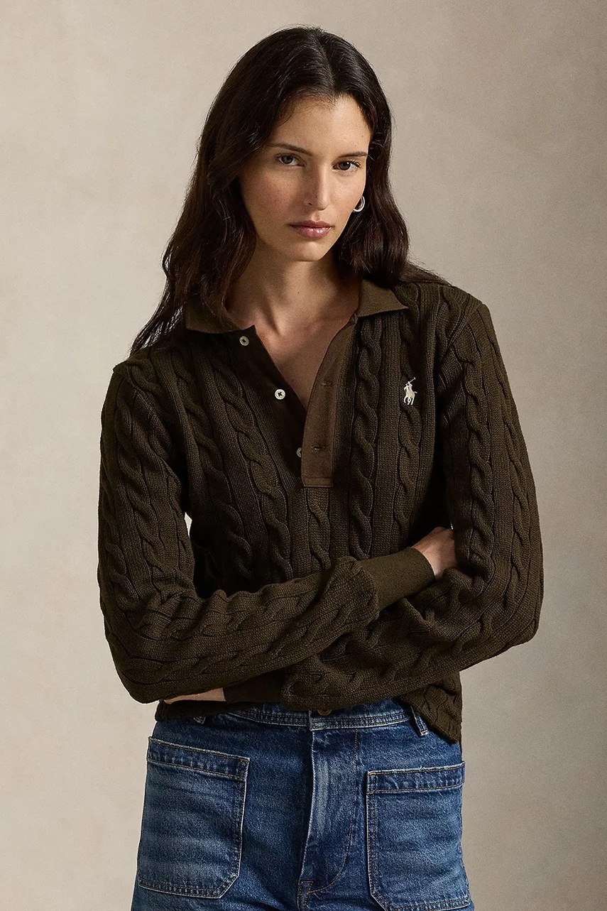 Levně Bavlněný svetr Polo Ralph Lauren dámský, hnědá barva, 211959100