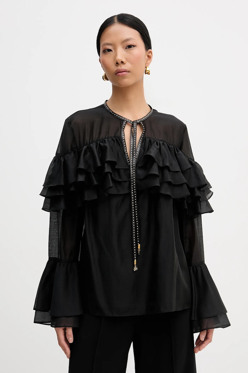 Karl Lagerfeld bluză culoarea negru, uni, B1W11011