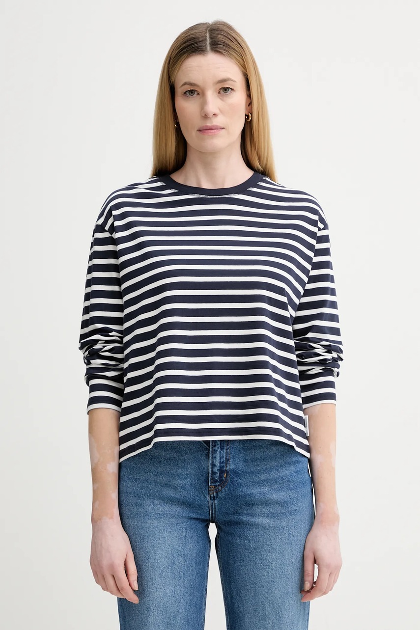 Marc O'Polo longsleeve din bumbac culoarea bleumarin, cold shoulder, 5000007507