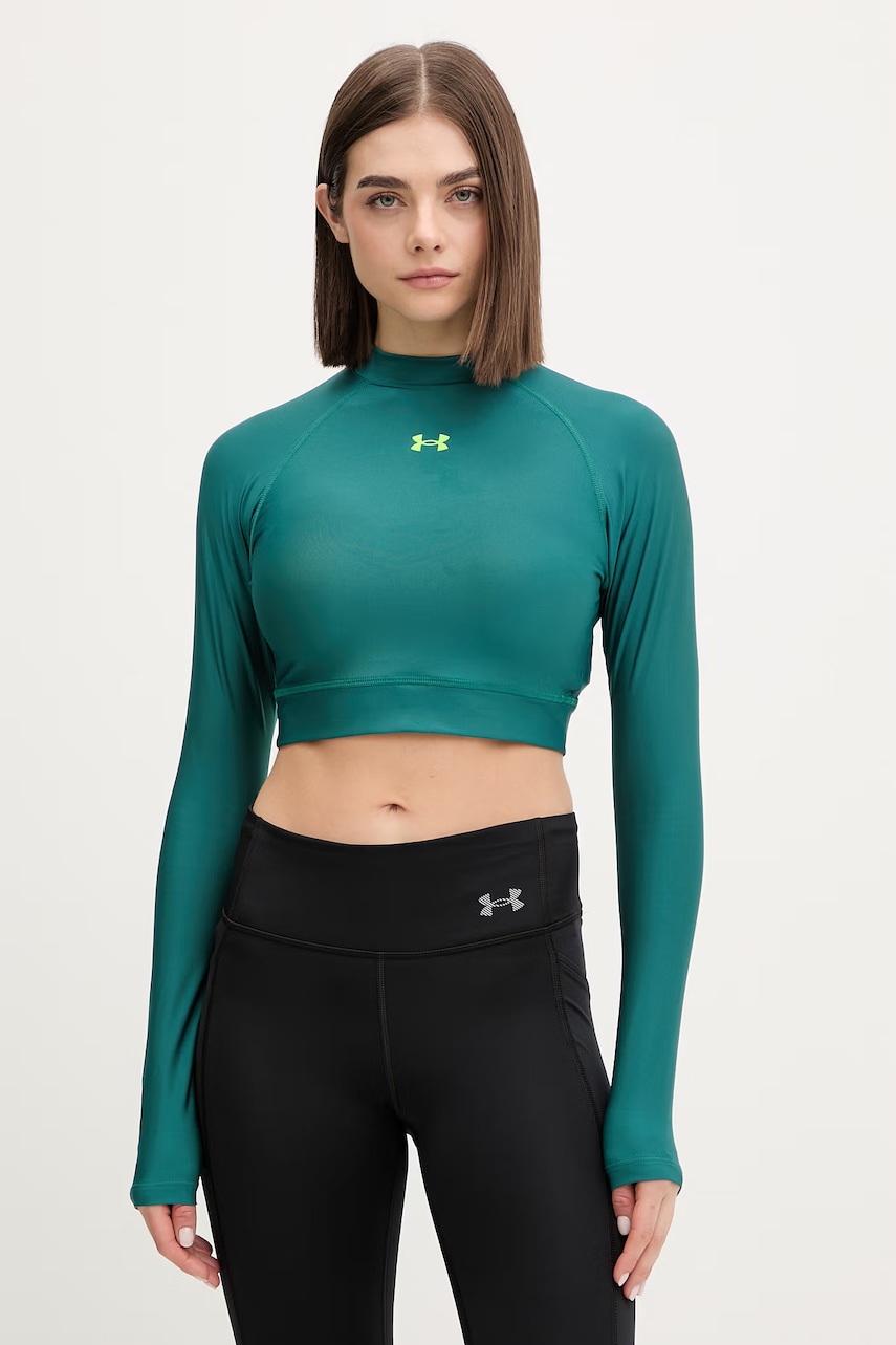 Under Armour longsleeve treningowy HeatGear Crop kolor zielony z półgolfem 6012691