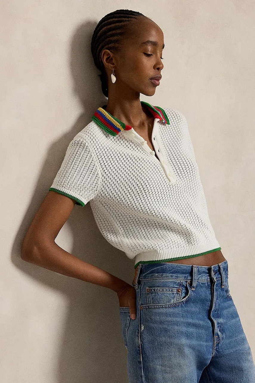 Polo Ralph Lauren pulover pentru femei, cu bumbac COTTON BLEND-SWEATER-POLO