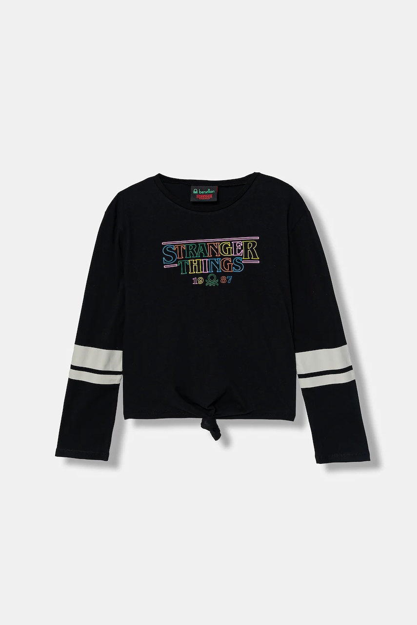 United Colors of Benetton longsleeve din bumbac pentru copii culoarea negru, 36UVC10R1