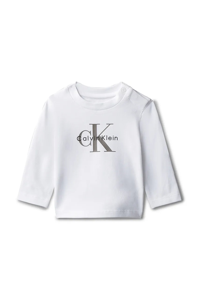 Levně Dětské tričko s dlouhým rukávem Calvin Klein Jeans bílá barva, s potiskem, IN0IN00335