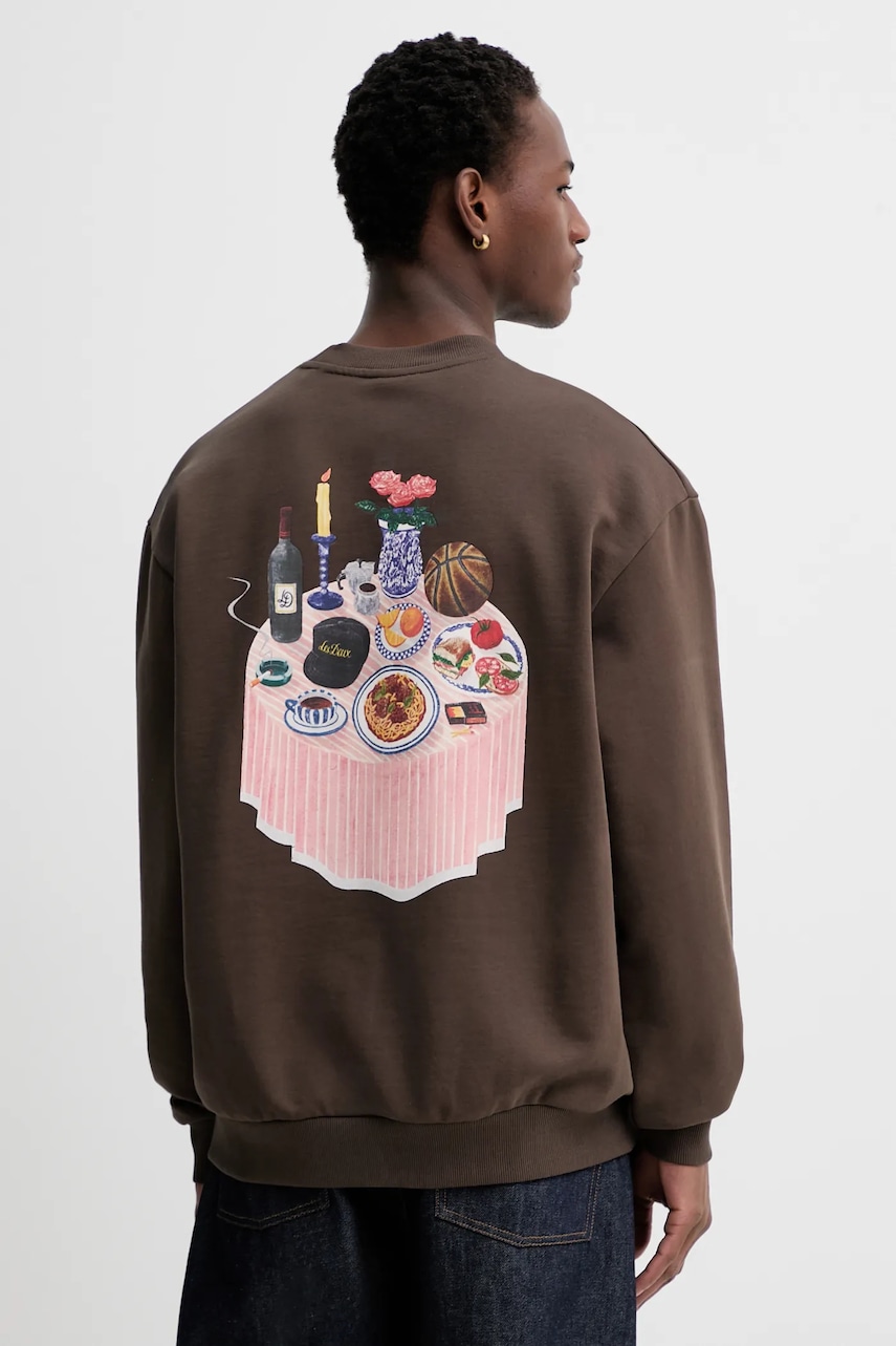 Les Deux hanorac de bumbac Cole culoarea maro, cu imprimeu, 1001107