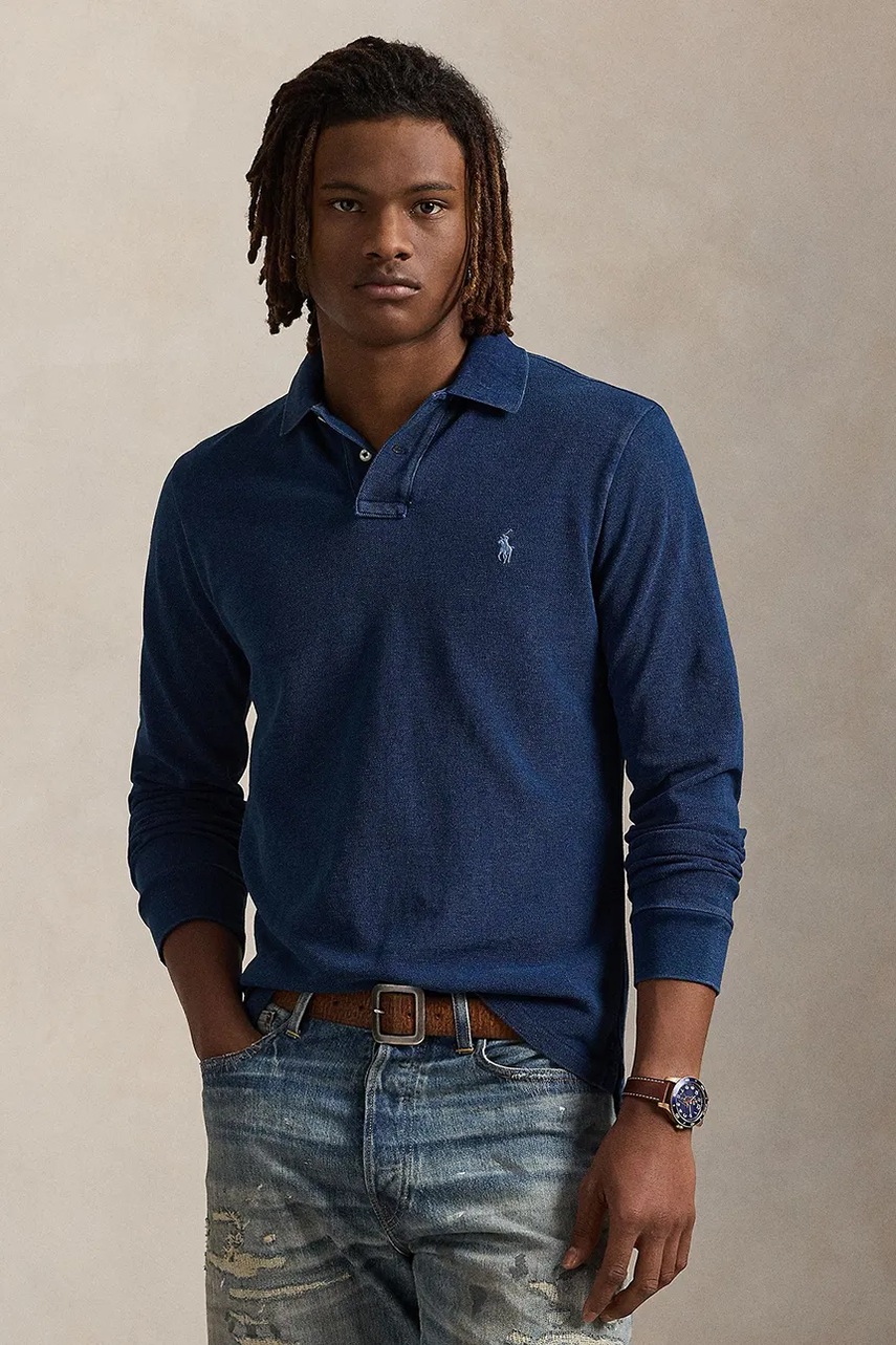 Levně Bavlněné tričko s dlouhým rukávem Polo Ralph Lauren tmavomodrá barva, 710970583