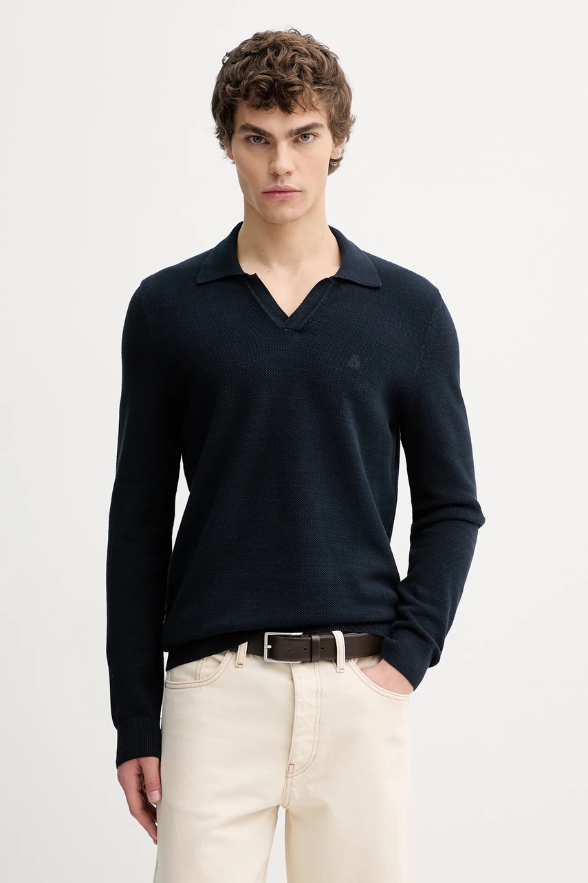 Marc O'Polo longsleeve din bumbac culoarea bleumarin, uni, 620502360160