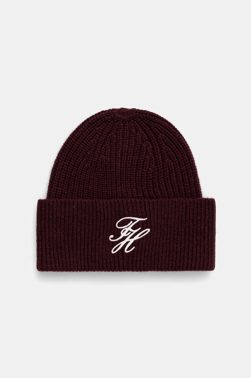 Levně Vlněná čepice Tommy Hilfiger vínová barva, AW0AW18515