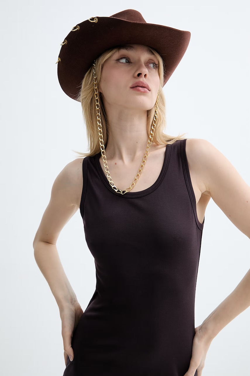 LE SH KA headwear pălărie cu boruri largi pentru femei, din lână Brown Cowboy