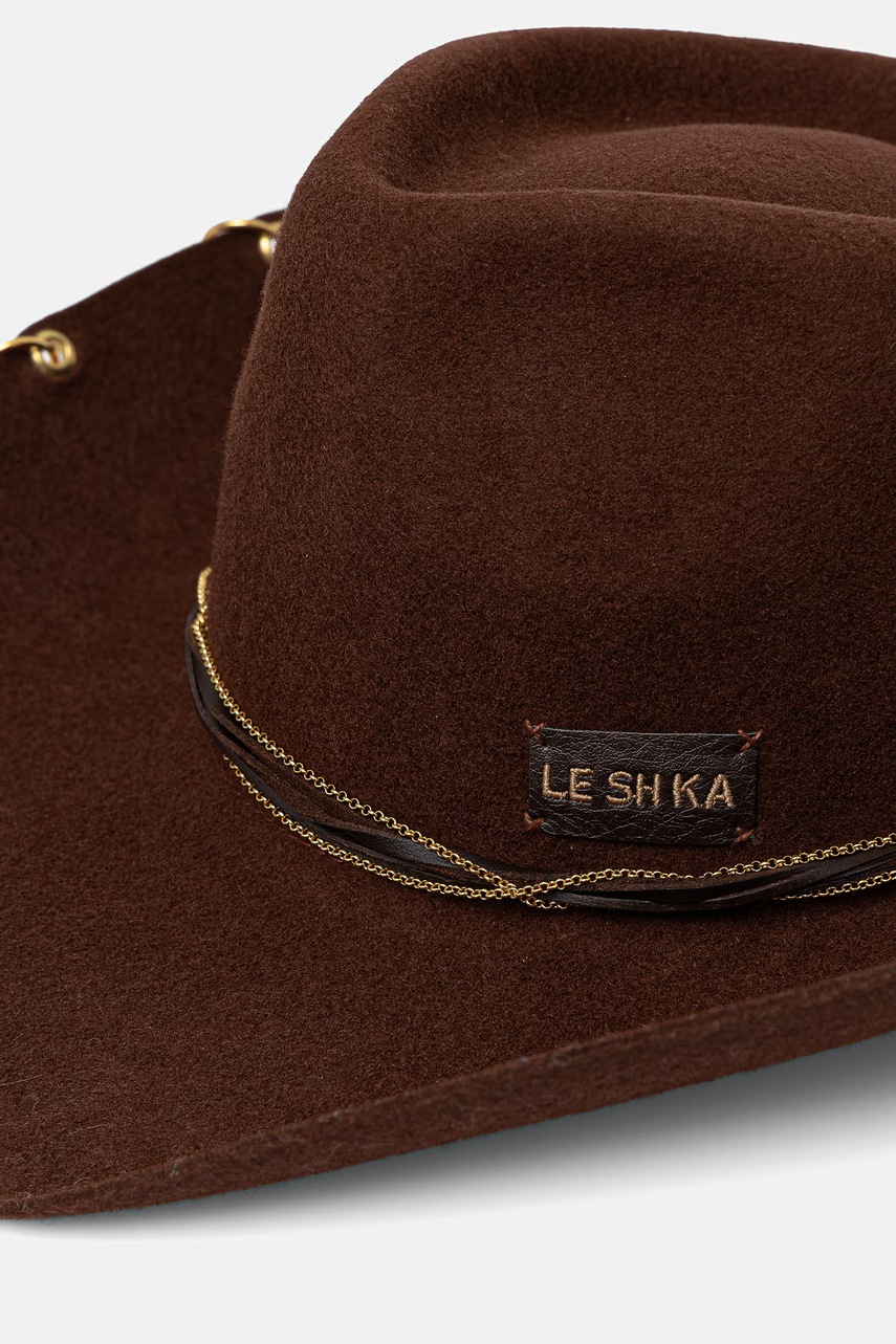 LE SH KA καπέλο με πλατύ γείσο γυναικείο μάλλινο Brown Cowboy φωτογραφία