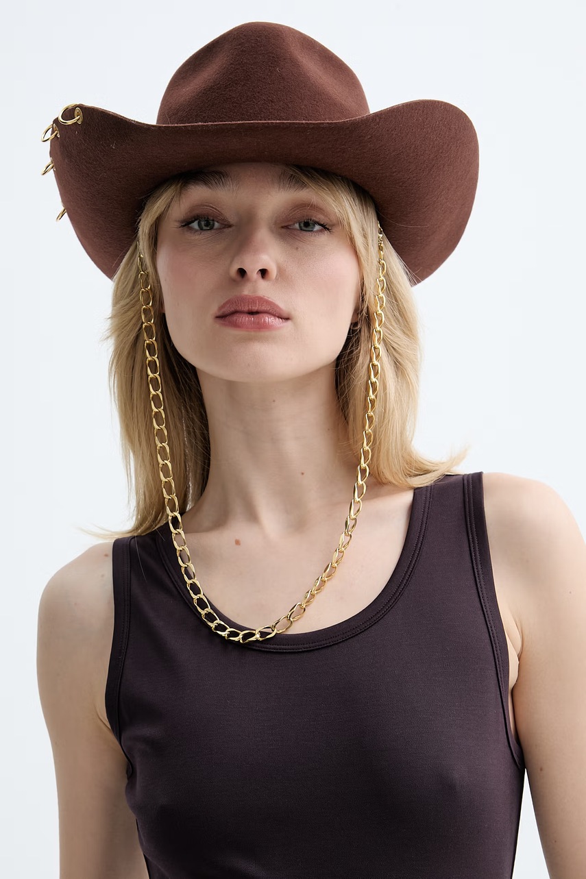 LE SH KA καπέλο με πλατύ γείσο γυναικείο μάλλινο Brown Cowboy φωτογραφία