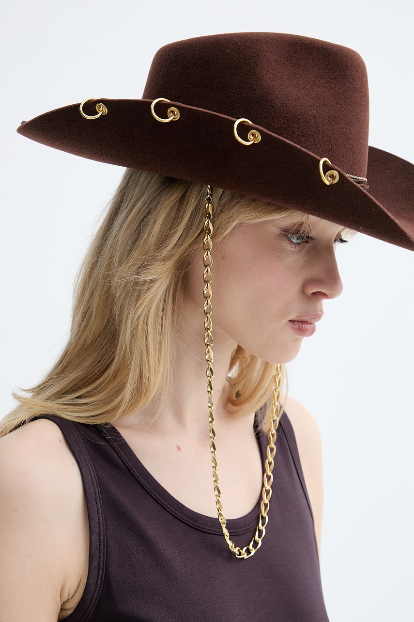 LE SH KA καπέλο με πλατύ γείσο γυναικείο μάλλινο Brown Cowboy φωτογραφία