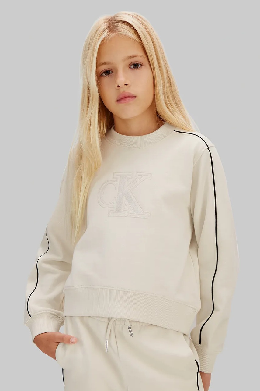 Levně Dětská bavlněná tepláková souprava Calvin Klein Jeans béžová barva, IG0IG03071