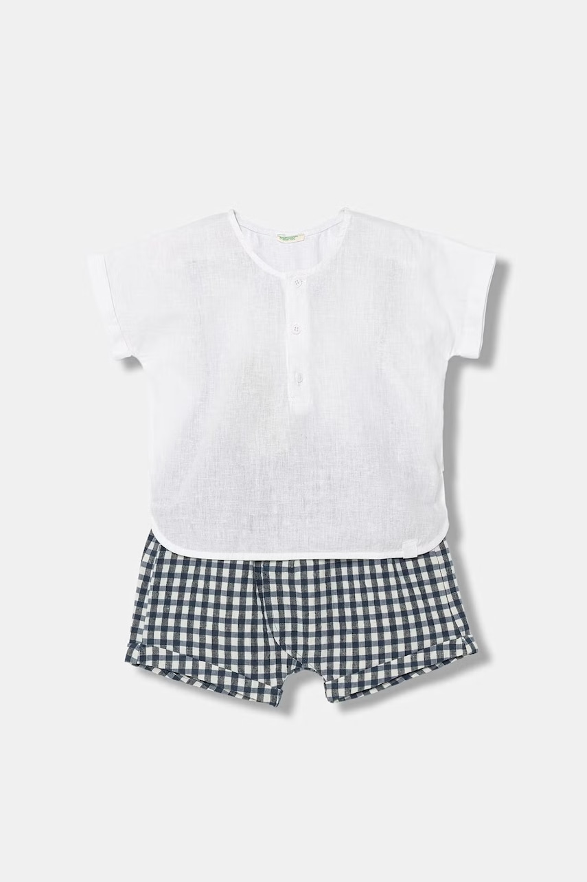 United Colors of Benetton σετ βρεφικό με λινό 4T06AK003.W.Stagionale σκούρο μπλε 56,62,68,74,82