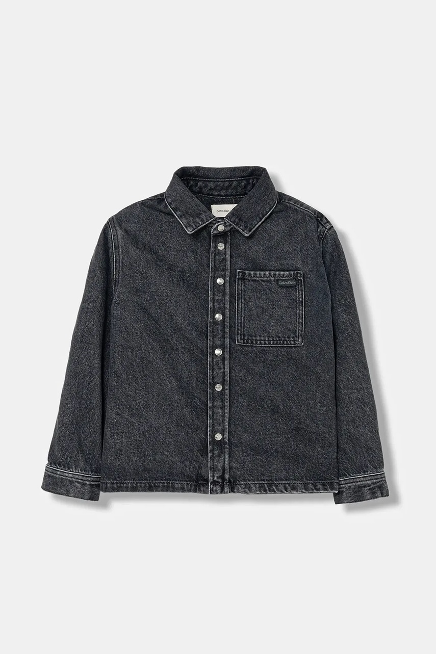 Levně Dětská riflová košile Calvin Klein Jeans černá barva, IB0IB02624