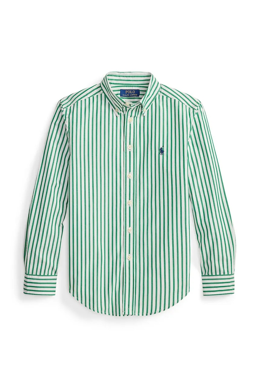 Levně Dětská bavlněná košile Polo Ralph Lauren zelená barva, 323979319501