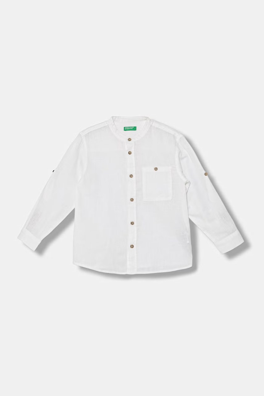 United Colors of Benetton πουκάμισο παιδικό με λινό 55WQGQ034.P.Stagionale λευκό 110,98,104,116,90,82
