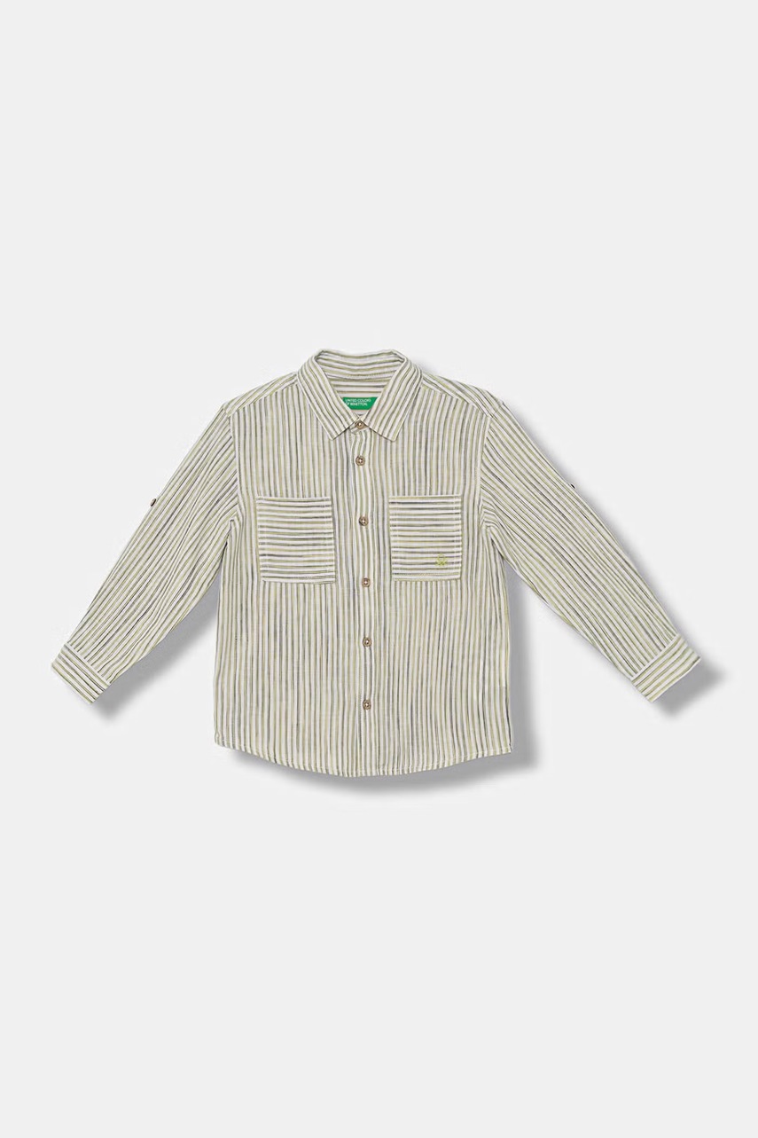 United Colors of Benetton πουκάμισο παιδικό με λινό 58DNGQ036.P.Stagionale πράσινο 90,116,98,104,82,110