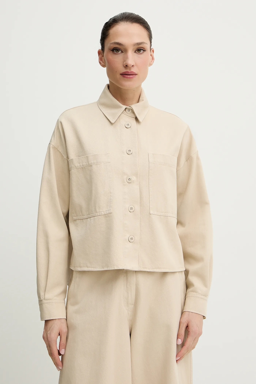 Weekend Max Mara cămașă din bumbac RADENTE culoarea bej, cu guler clasic, relaxed, 2615111081600