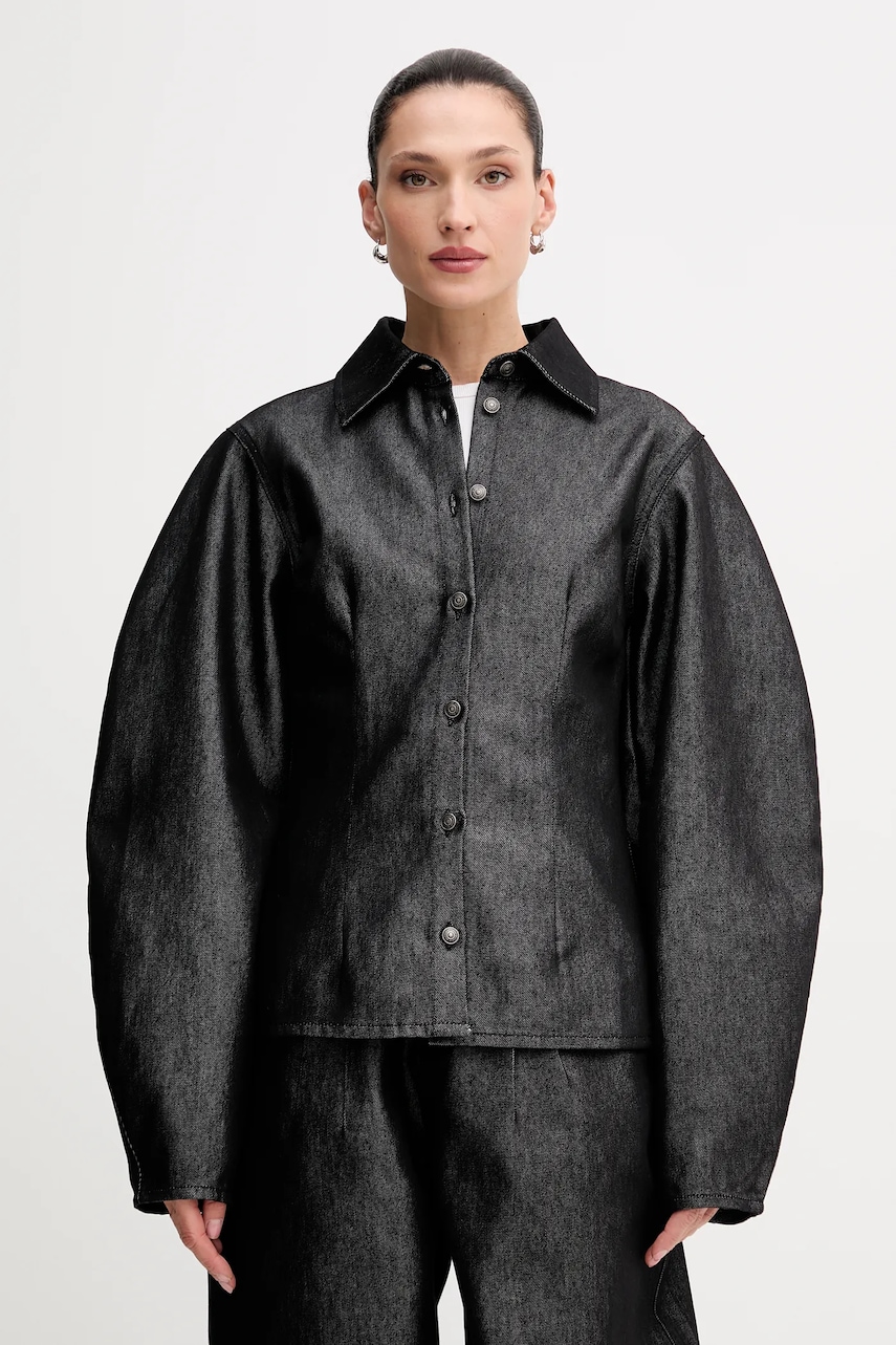 Rotate cămașă jeans culoarea negru, cu guler clasic, regular, 114961100