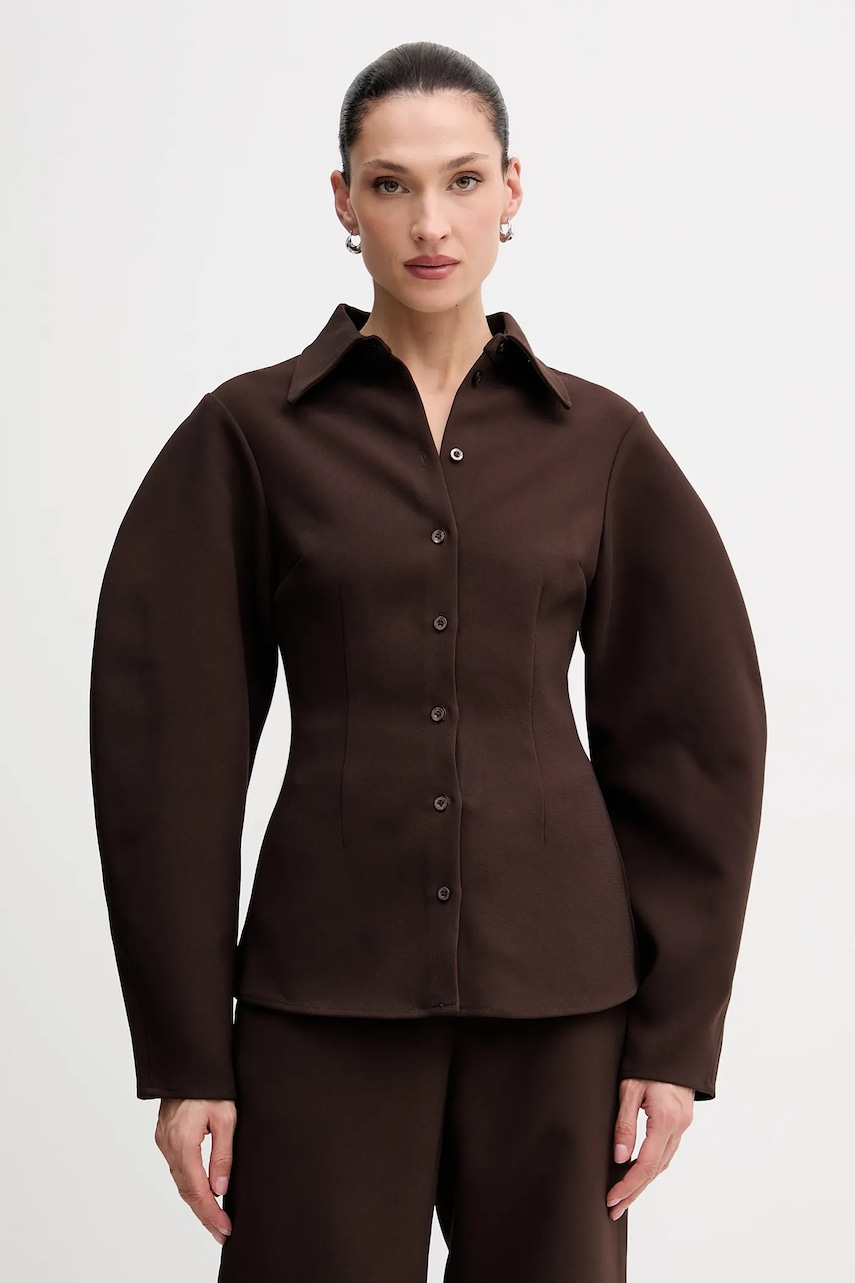 Rotate cămașă culoarea maro, cu guler clasic, regular, 1149342910