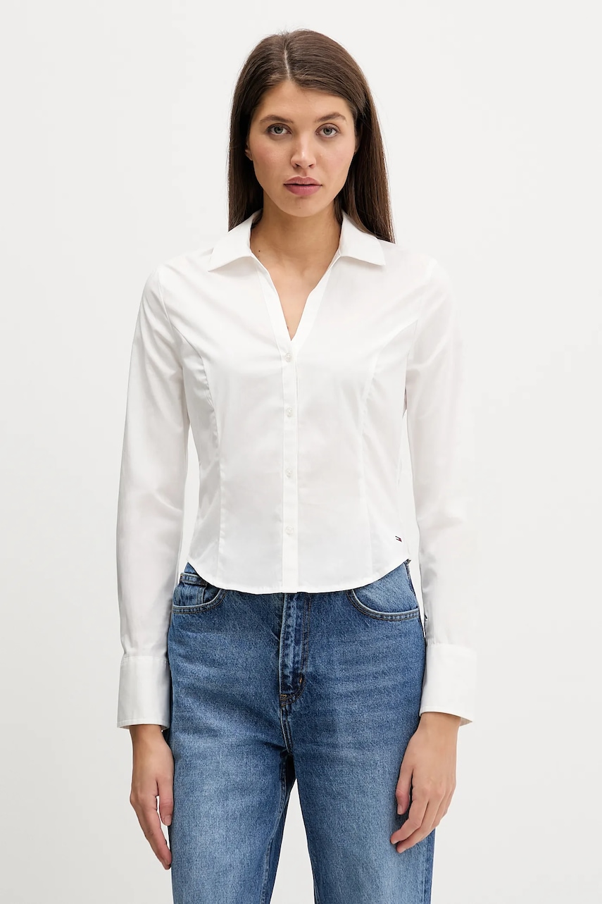 Tommy Jeans cămașă culoarea bej, cu guler clasic, slim, DW0DW22604