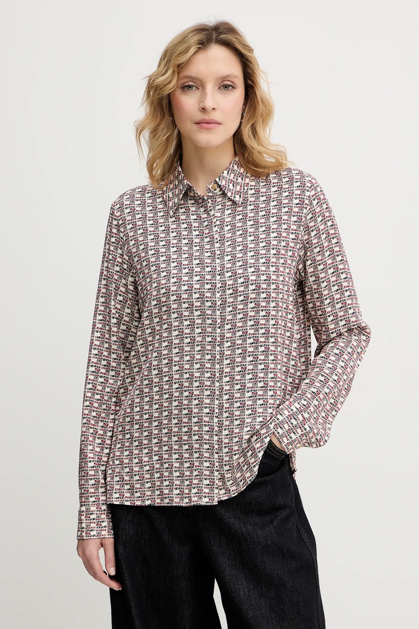 Levně Košile Tommy Hilfiger dámská, vínová barva, regular, s klasickým límcem, WW0WW48180