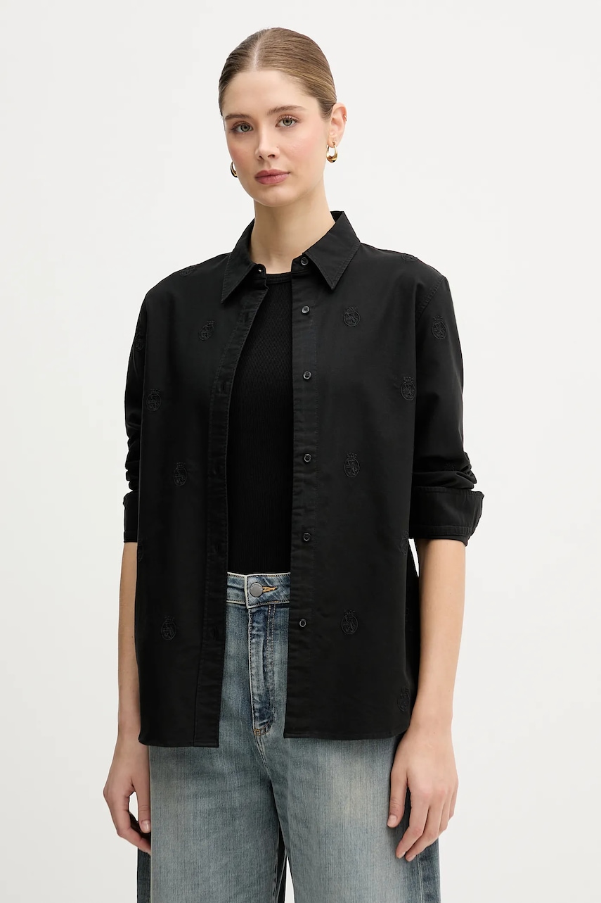 Levně Bavlněná košile Tommy Hilfiger dámská, černá barva, regular, s klasickým límcem, WW0WW49386