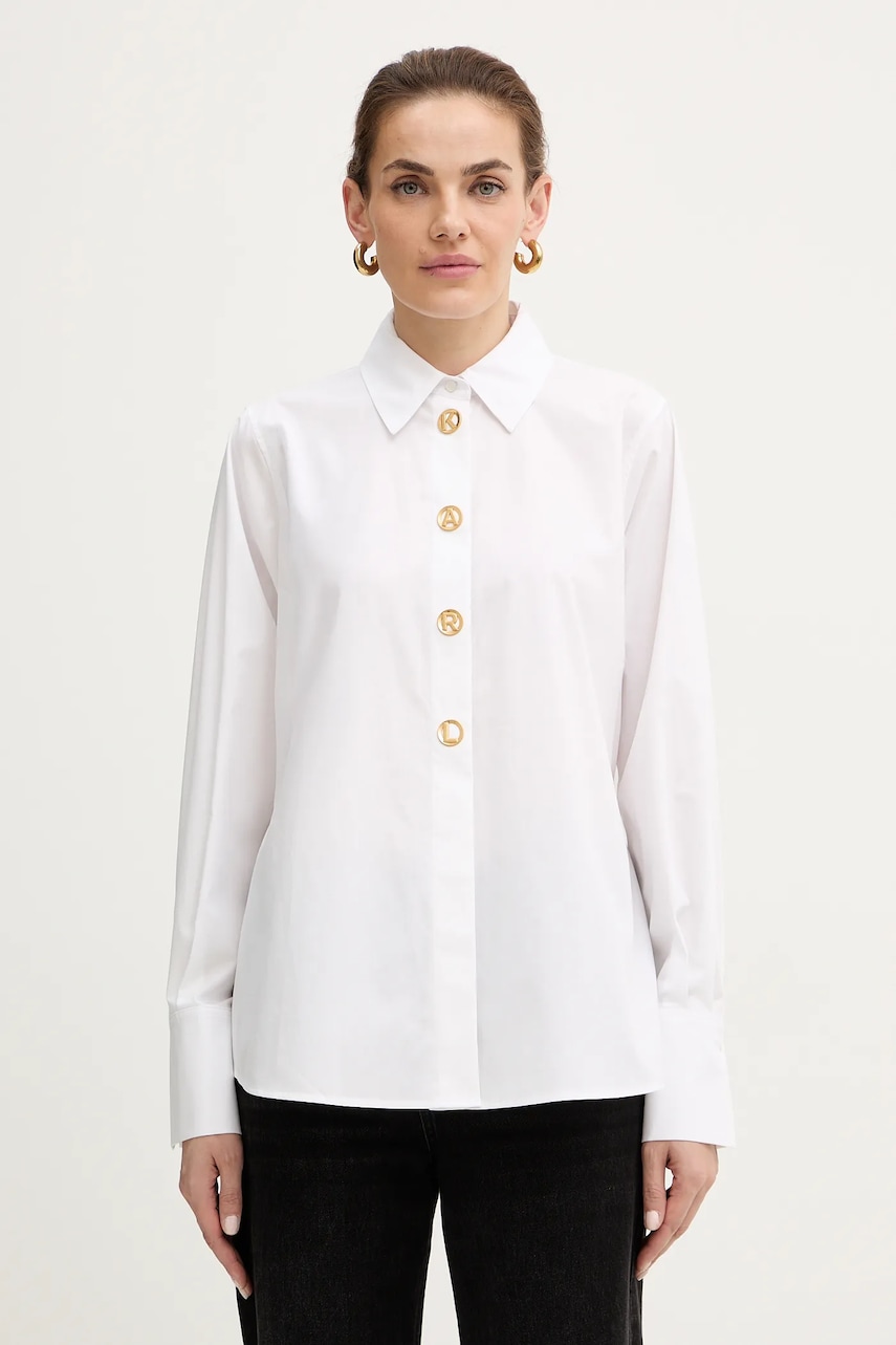 Karl Lagerfeld cămașă din bumbac culoarea alb, cu guler clasic, regular, B1W11012