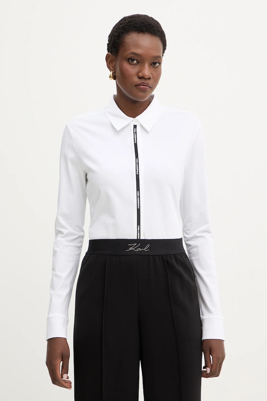 Karl Lagerfeld cămașă din bumbac culoarea alb, cu guler clasic, regular, B1W17078