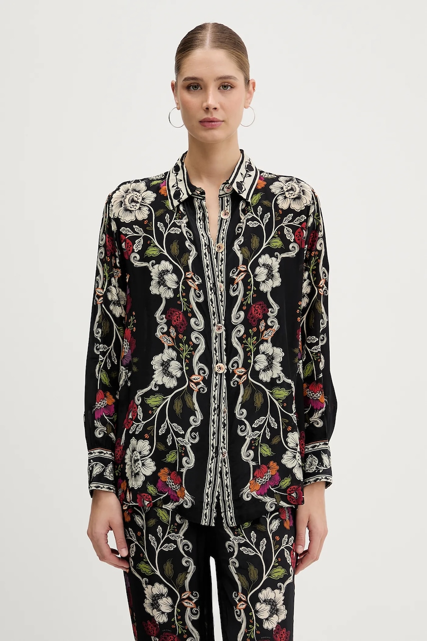 Farm Rio cămașă culoarea negru, cu guler clasic, relaxed, 350099