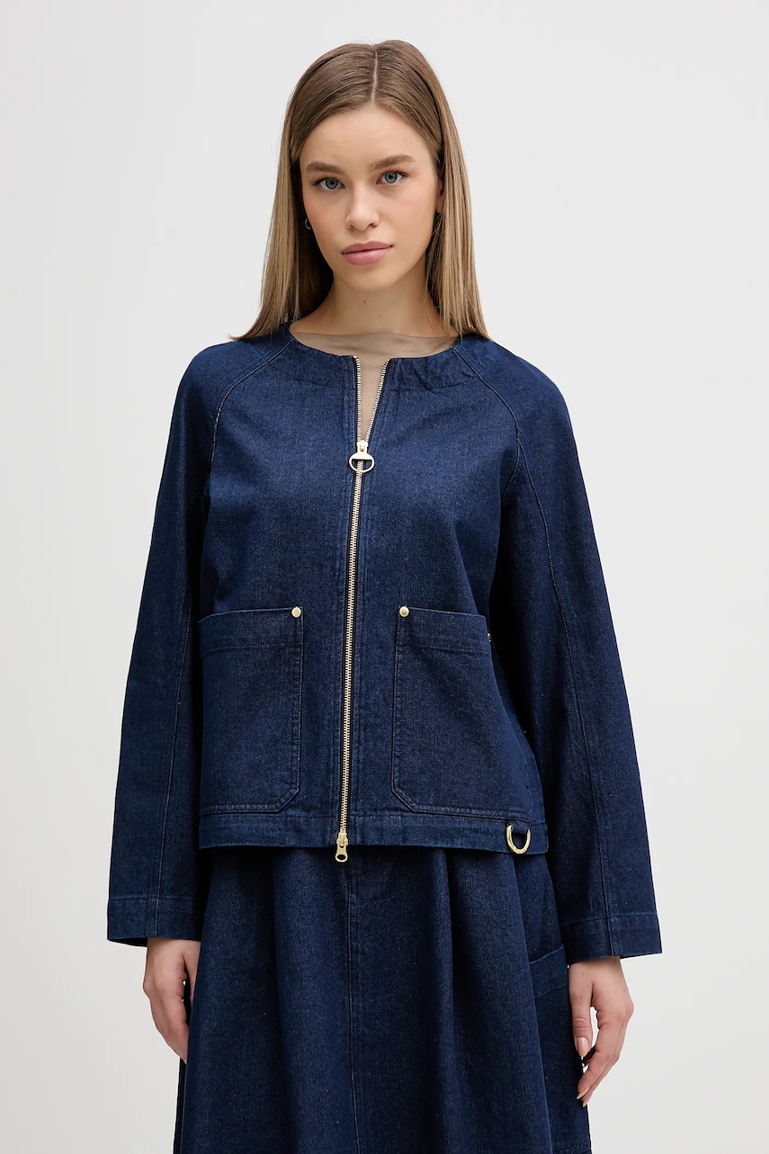 Barbour geacă jeans Saima culoarea bleumarin, de tranziție, oversize, LOS0081