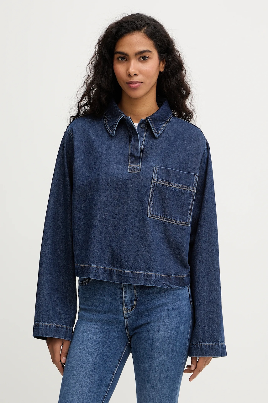 Marc O'Polo bluză subțire de blugi culoarea bleumarin, uni, 5000007937