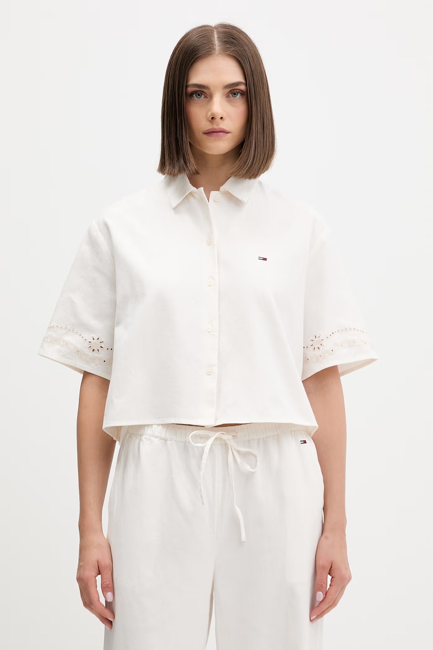 Tommy Jeans košeľa dámska s prímesou ľanu