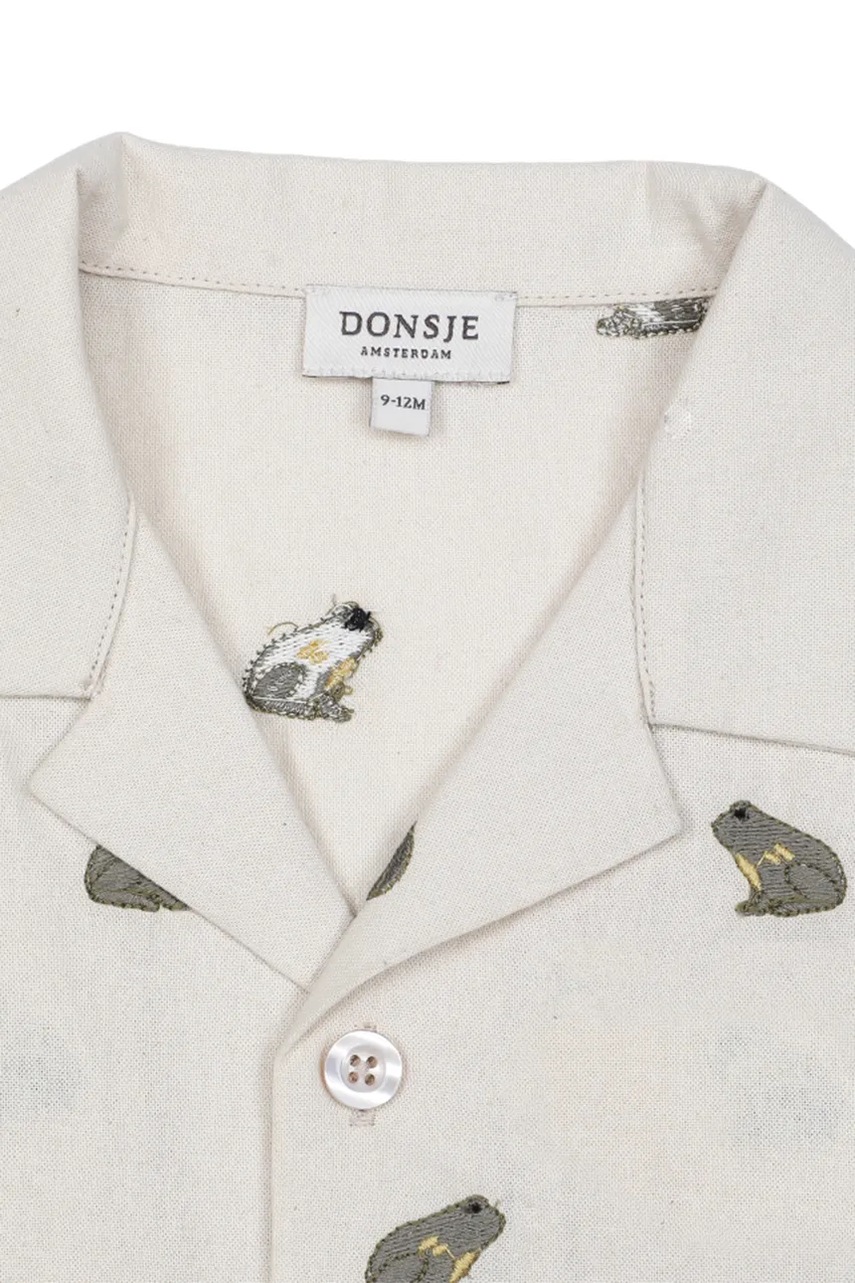 Detská košeľa s prímesou ľanu Donsje Deccie Shirt Frogs