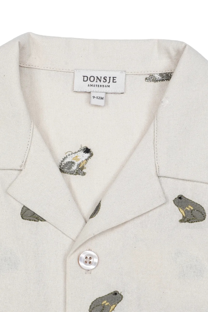 Detská košeľa s prímesou ľanu Donsje Deccie Shirt Frogs