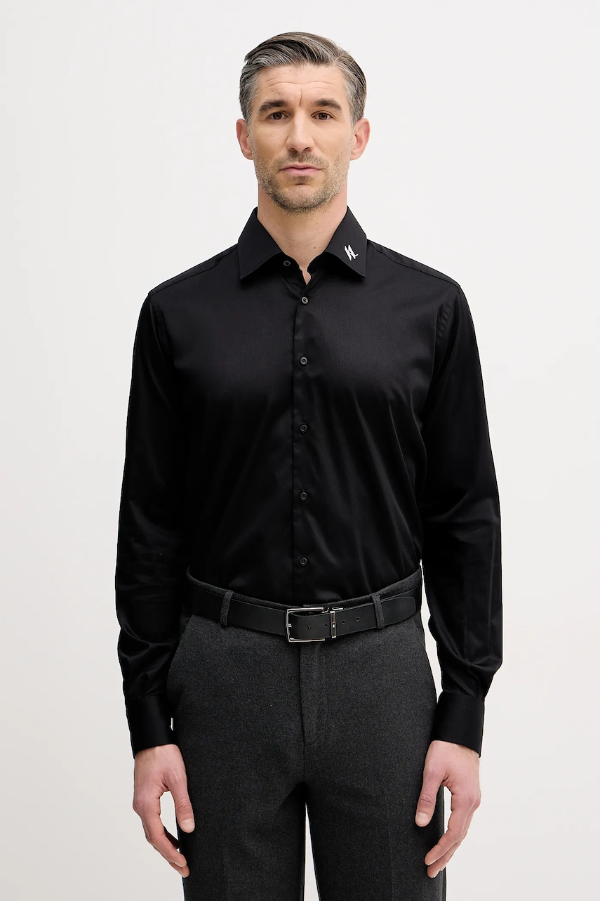 Karl Lagerfeld cămașă culoarea negru, cu guler italian, regular, 561602.605041