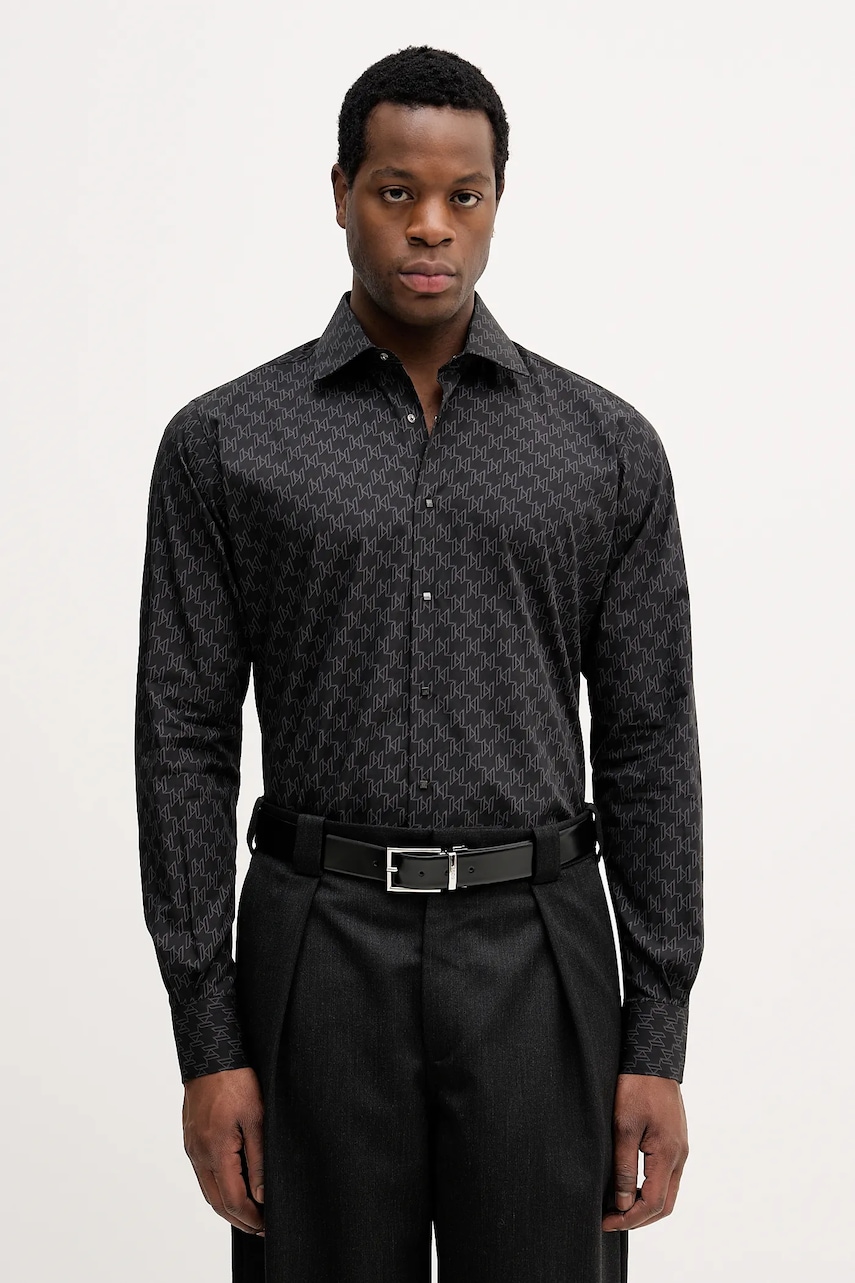 Karl Lagerfeld cămașă din bumbac culoarea negru, cu guler clasic, regular, 561666.605000