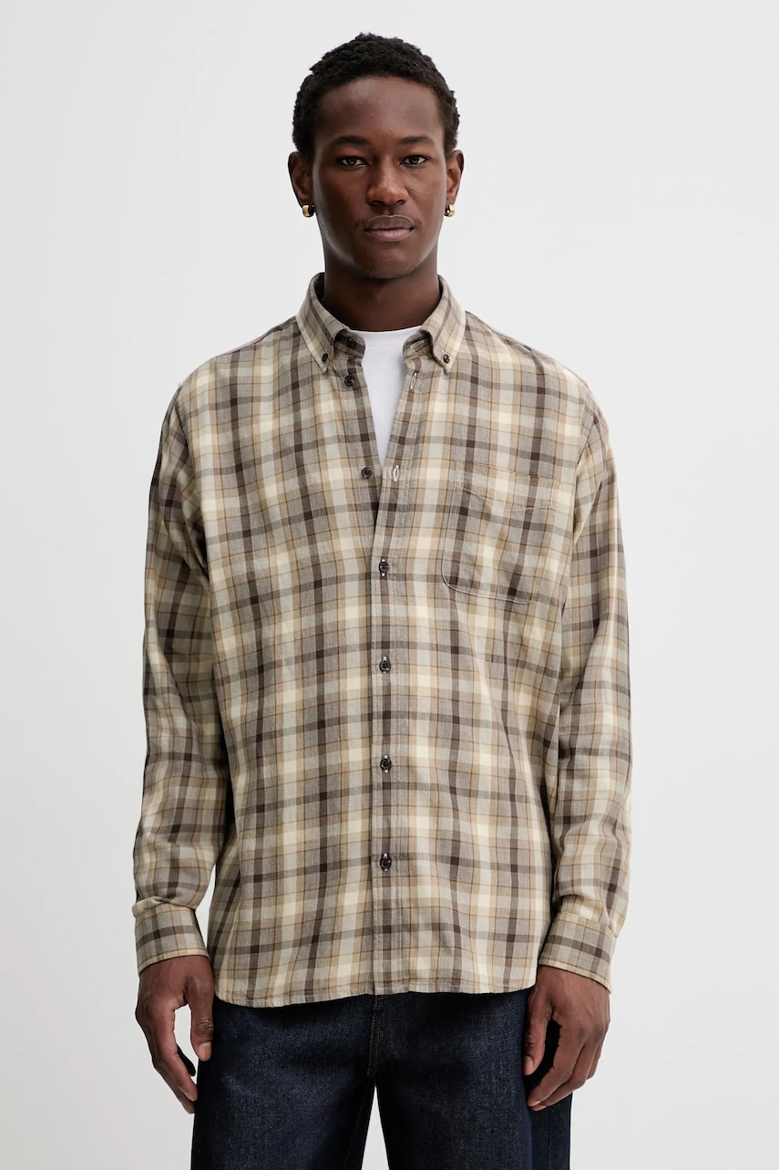 Les Deux cămașă din bumbac Kent culoarea verde, cu guler button-down, relaxed, 1000949