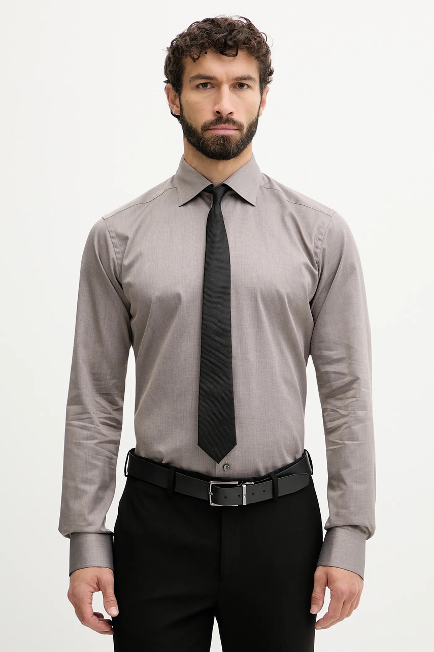Eton cămașă din bumbac culoarea bej, cu guler italian, slim, 100014608