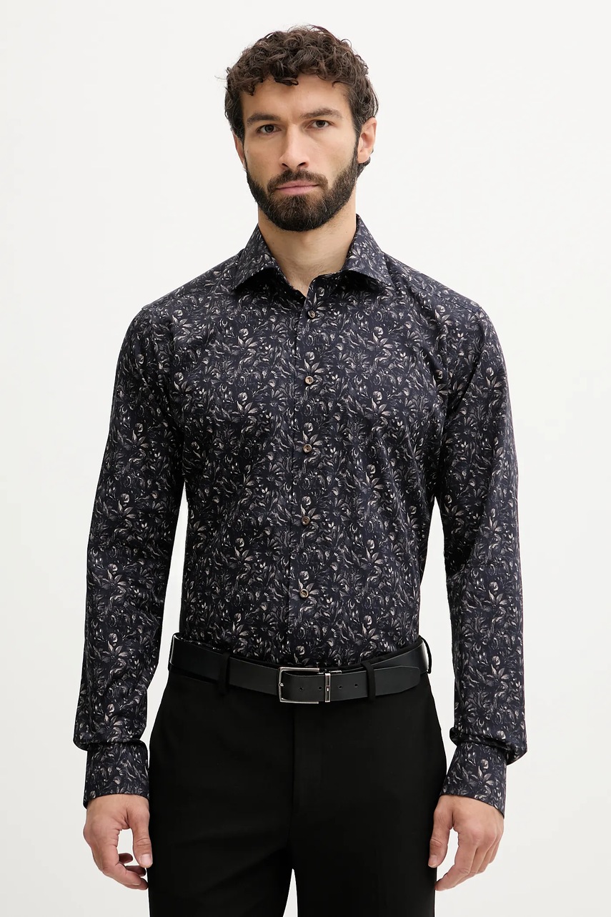 Eton cămașă din bumbac culoarea bleumarin, cu guler italian, slim, 100014420