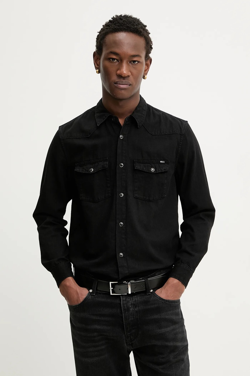 Tommy Jeans cămașă culoarea negru, cu guler clasic, regular, DM0DM22432