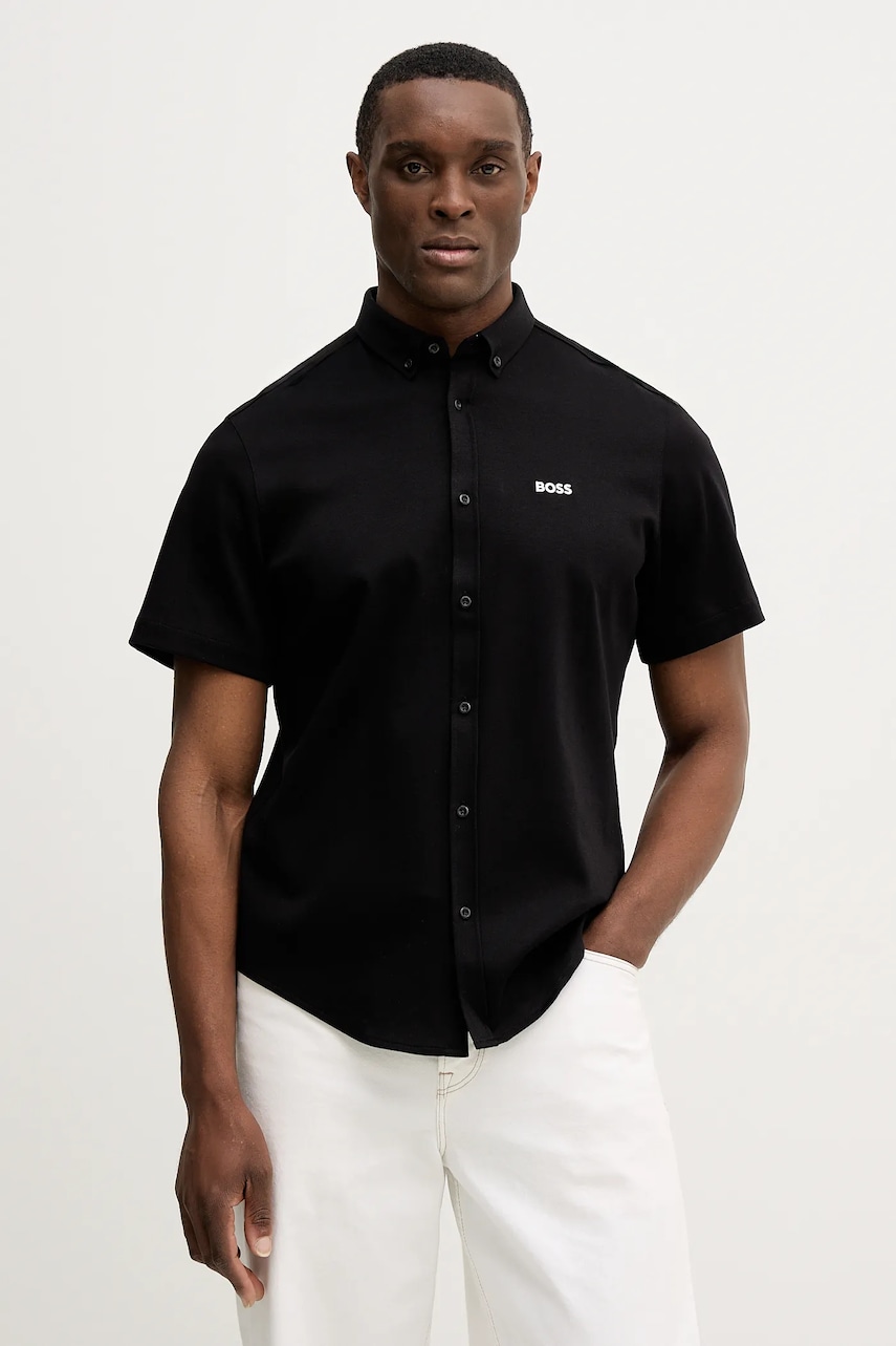BOSS Green cămașă din bumbac ST_Motion S culoarea negru, cu guler button-down, regular, 50555951