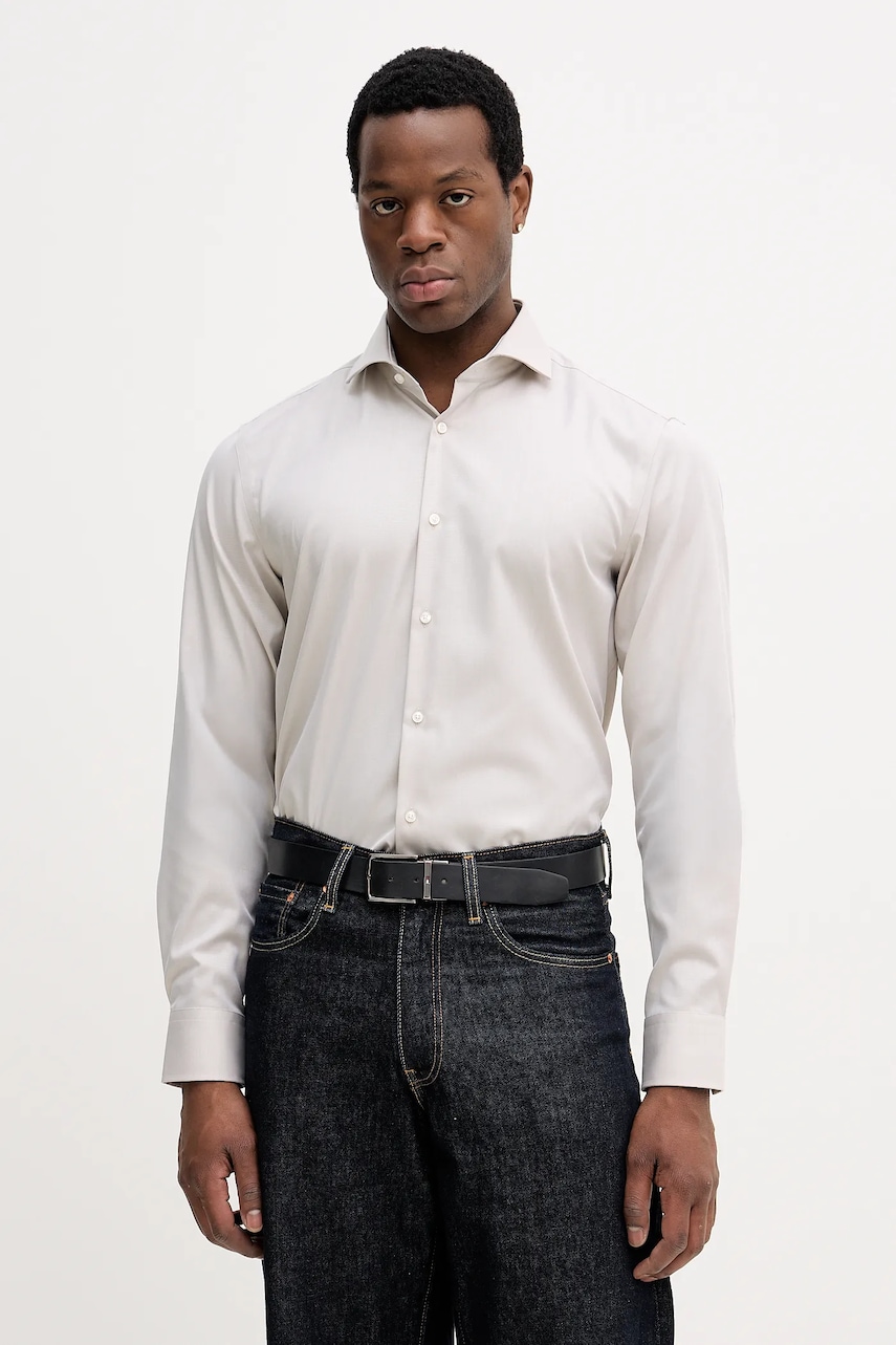 BOSS cămașă din bumbac culoarea bej, cu guler clasic, slim, 50555982