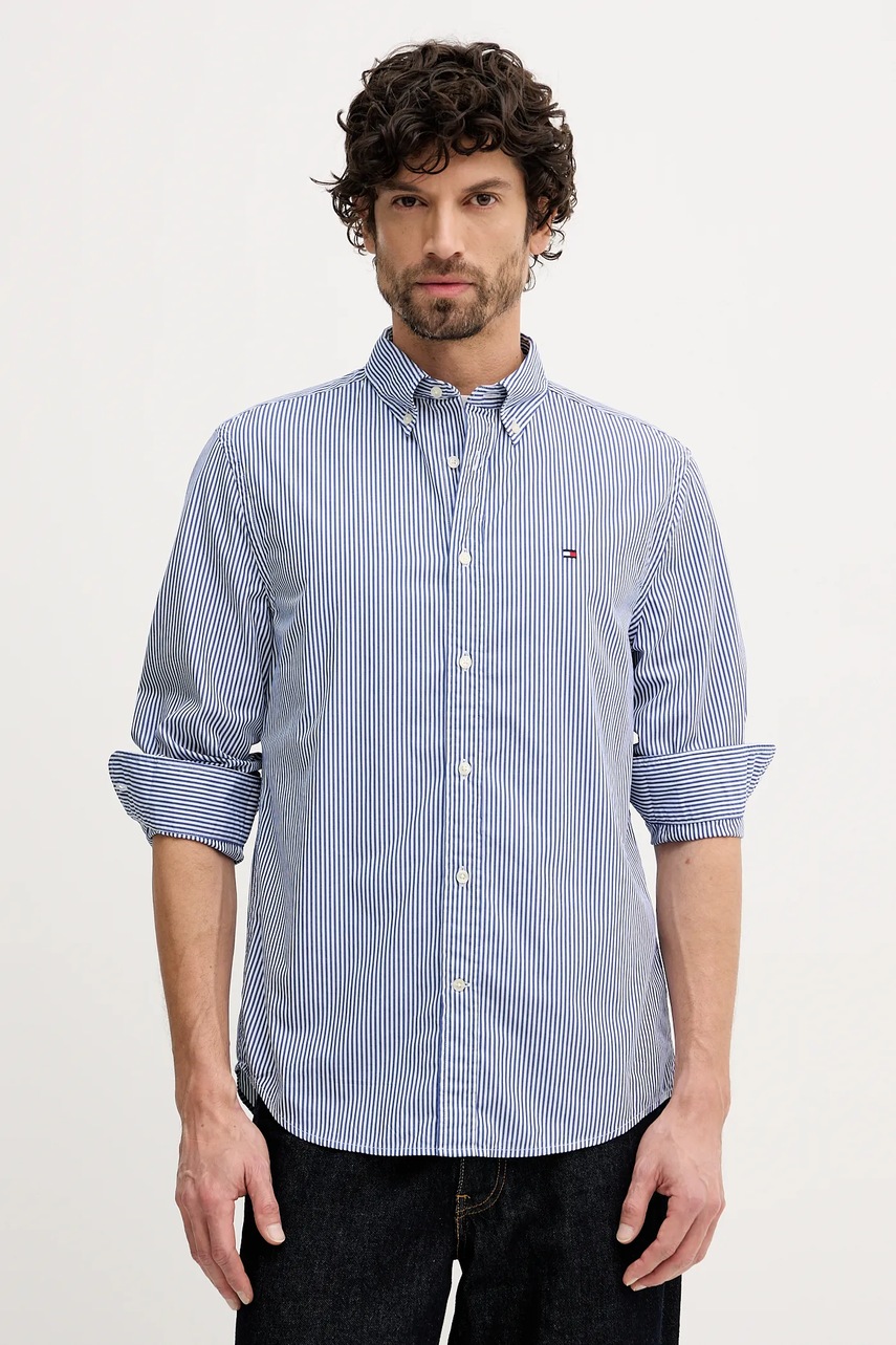 Levně Bavlněná košile Tommy Hilfiger pánská, modrá barva, regular, s límečkem button-down, MW0MW41403
