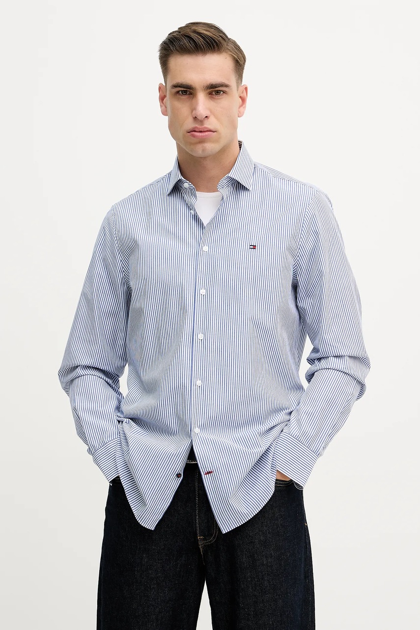 Levně Bavlněná košile Tommy Hilfiger pánská, modrá barva, slim, s italským límcem, MW0MW41657