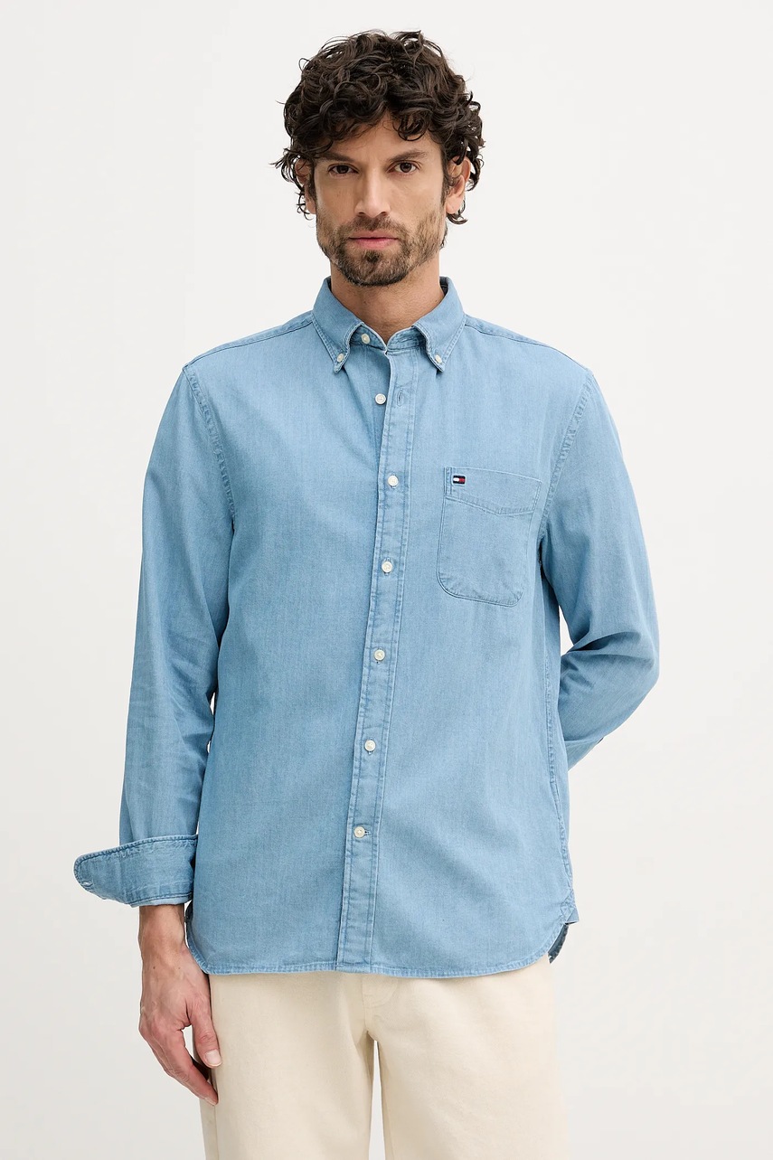 Levně Bavlněná košile Tommy Hilfiger pánská, modrá barva, regular, s límečkem button-down, MW0MW41689