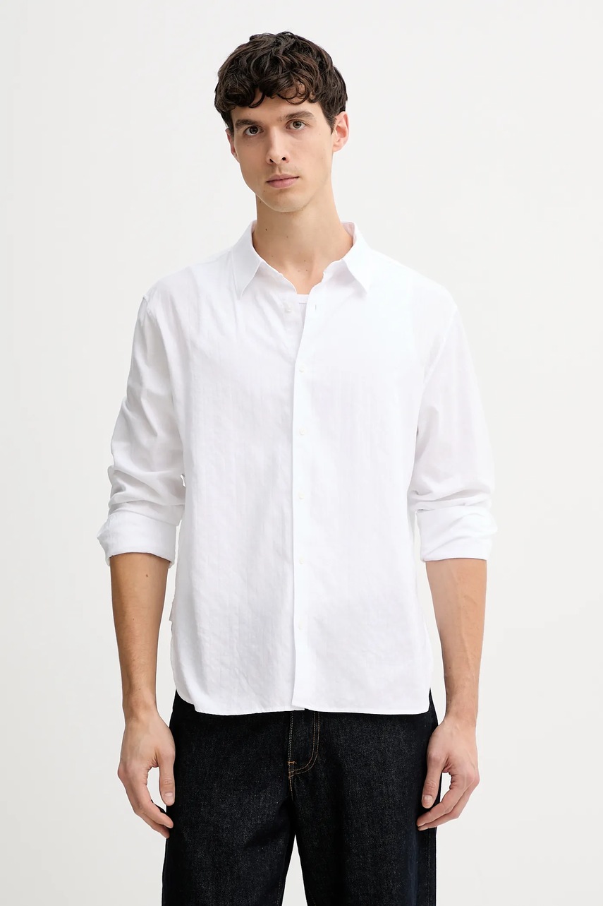 Levně Bavlněná košile Calvin Klein pánská, bílá barva, relaxed, s klasickým límcem, LV04LE111G