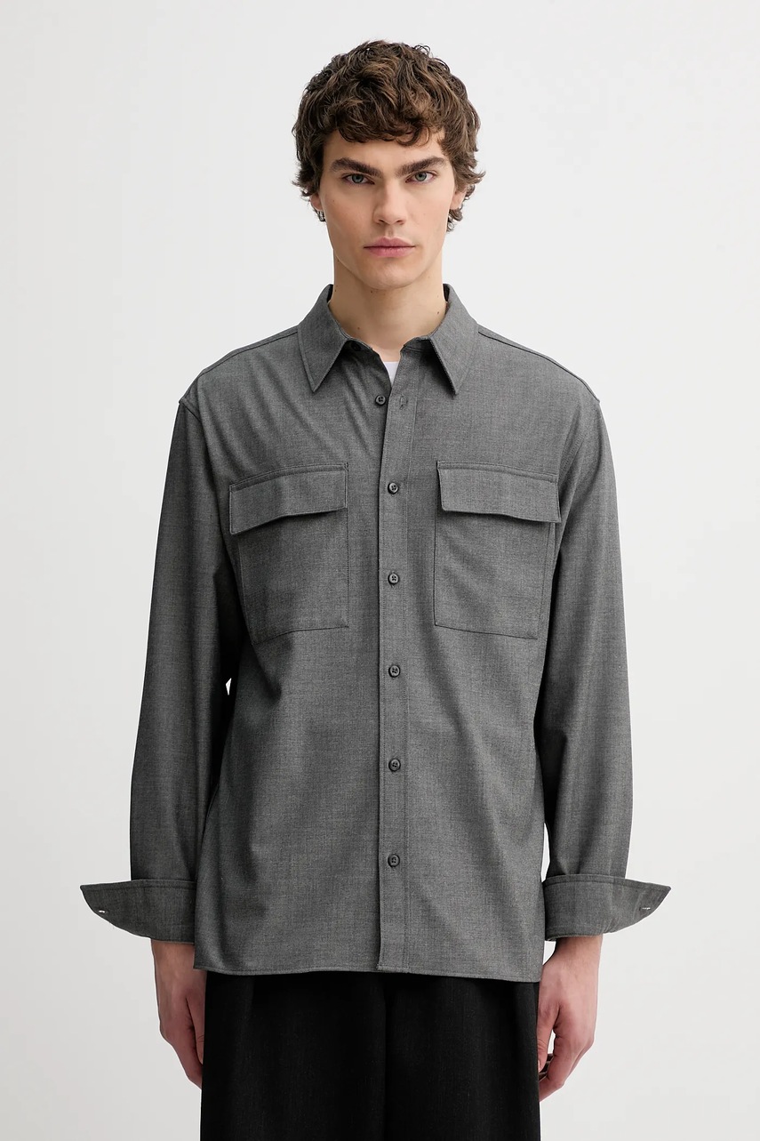 Levně Košile Calvin Klein pánská, šedá barva, regular, s klasickým límcem, LV04LE114G